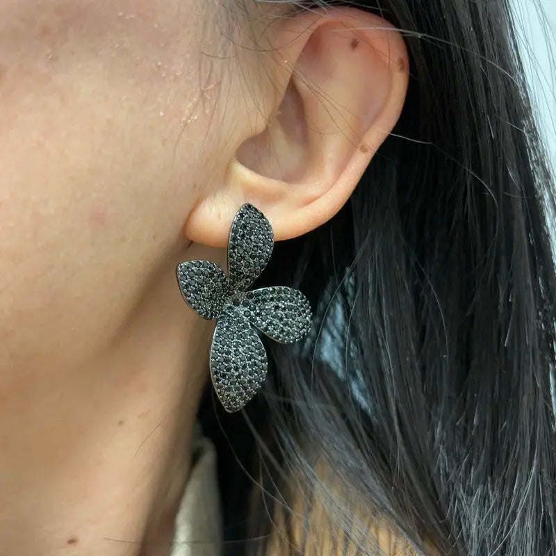 Bilincolor Fashion Black Leaf Earrings and Ring Set for Women