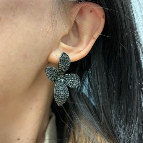 Bilincolor Fashion Black Leaf Earrings and Ring Set for Women