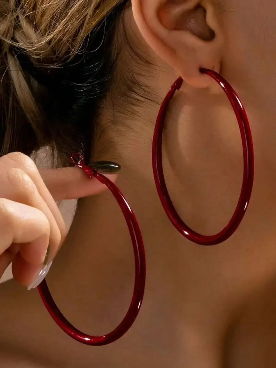 Vintage Fashionable Spray-Painted Red Circle Earrings, Versatile Jewelry Design Gift For Women